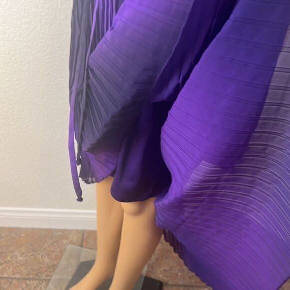 Roz & Ali Dress Size 14 Purple Square Neck Hi Low Sleeveless Pleated Sheer Lined - Picture 10 of 13